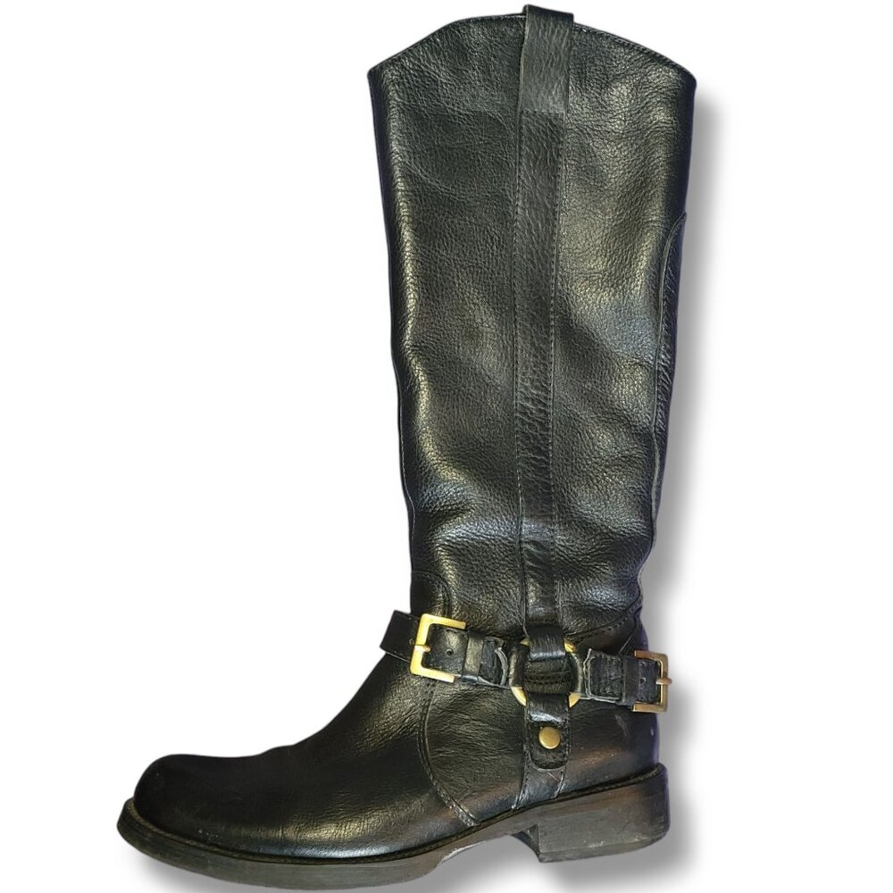 MIZ MOOZ - Women's Black Genuine Leather Buckle Knee High Riding Boots Size 8 - Picture 6 of 11